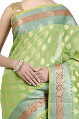 Chandrakala Women's Green Banarasi Cotton Silk Saree