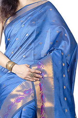 Chandrakala Women's Banarasi Cotton Silk Saree(Blue)