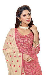 Khushali Presents Embroidered Chanderi Dress Material(Pink,Beige)