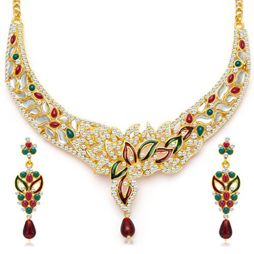 Sukkhi Sleek Gold Plated Meenakari AD Necklace Set for Women