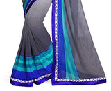 SOURBH Women's Faux Georgette Printed Saree (1040_Blue,Black)