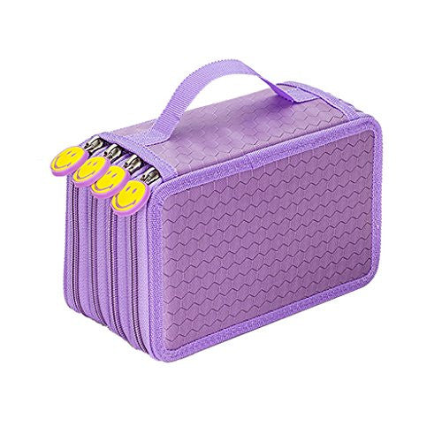 Imported 4 Layers Capacity Pencil Pen Case Travel Brush Makeup Storage Bag Purple