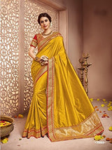 EthnicJunction Women's Heavy Sarees for Wedding Function With Blouse (Yellow,EJ1147-7053)