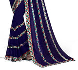 Oomph! Women's Chiffon Sarees Party Wear/Fancy Chiffon Sarees/Printed Chiffon Sarees - Indigo Blue &amp; Beige