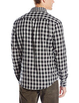 Original Penguin Men's Long Sleeve Double Weave Gingham Woven, Rain Heather, Small