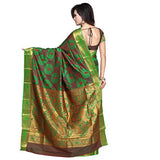 Varkala Kanchipuram Silk Peacock Theme Pallu and Resham Butta Art Saree, Colour Pakistani Green-Red -JP7108PGRD