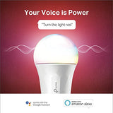 TP-Link Multicolor Smart Wi-Fi LED Bulb, Dimmable, Tunable White, No Hub Required, 60W Equivalent, Works with Amazon Alexa, 1-Pack (LB130)