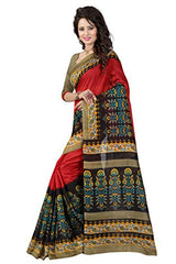 Glory Sarees Women's Bhagalpuri Art Silk Saree (gloryart02_red and black)
