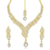 Sukkhi Brass Gold 3 Pieces Strand Necklace With Earrings Set For Women