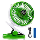 Powerful Clip On Fan ClipGrip With a Lifetime Guaranty, Battery Operated Portable & Rechargeable, White Noise Option, Great For The Car, Desk, Stroller & The Beach For The Best Cooling Effect. Green