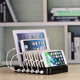 Charging Station, Roukos 10 Ports USB Dock with Build-in Patented Retractable Charging Cables for iPhone, Android Phone, Tablet, iPad, Kindle (2017 Version - Black)