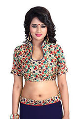 Oomph! Women's Chiffon Sarees Party Wear/Fancy Chiffon Sarees/Printed Chiffon Sarees - Indigo Blue &amp; Beige