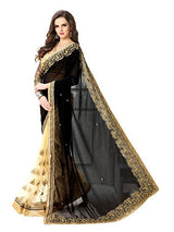 Panchratna Women'S black and cream georegette and net ethnic saree...