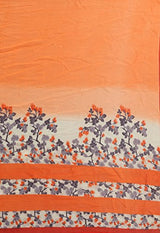 Ishin Faux Georgette Orange Floral Printed Women's Saree.