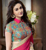 V-Art Women's Faux Georgette Saree With Blouse Piece (Dcmtnrgpink_Pink)