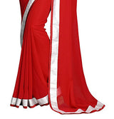 Sourbh Sarees Women's Red Faux Georgette Saree With Unstitched Blouse Piece
