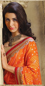EthnicJunction Women's Party Wear Rajasthani Bandhani Saree With Blouse (EJS3-4808_Red And Orange)