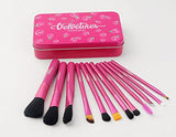 House of Quirk Cosmetic Makeup Natural Professional Brushes Set or Kit - 12Pcs With Tin Storage Container (PINK)