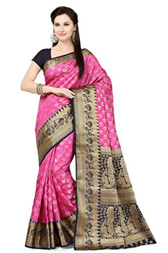 Ishin Poly Tussar Silk Pink & Golden Woven Party Wear Saree.