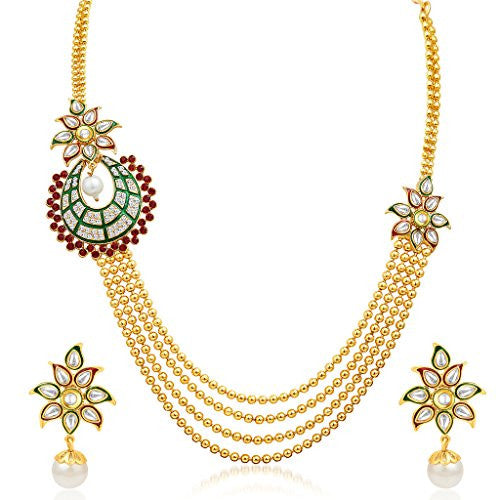 Sukkhi Intricately Four Strings Gold Plated Necklace Set for Women