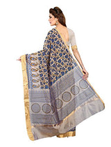 Lehja Women's Cotton Sarees Party Wear/Traditional Cotton Sarees/Woven Cotton Sarees - Hazelwood Biege &amp; Navy Blue