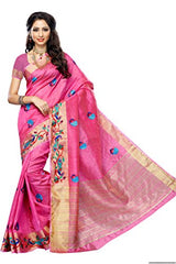 Mimosa Women'STassar silk Saree with Hand Embroidery Color: Pink(3220-2085-EMB-PINK)