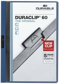 DURABLE Vinyl DuraClip Report Cover with Clip, Letter, Holds 60 Pages, Clear/Dark Blue (221407)