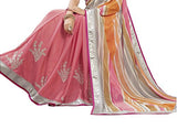 Oomph! Women's Georgette Sarees Party Wear/Fancy Georgette Sarees/Embroidered Georgette Sarees - Rose &amp; Crepe::Peach