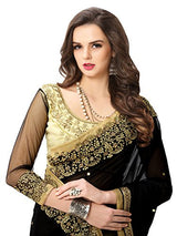 Panchratna Women'S black and cream georegette and net ethnic saree...