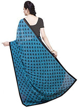 ISHIN Georgette Grey Black &amp; Blue Saree