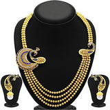 Sukkhi Fascinating Four String Peacock Gold Plated Necklace Set For Women