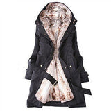 Lingswallow Women Winter Thick Padded Detachable Liner Trench Coat Jacket Black XL
