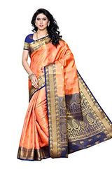 Mimosa Women's Traditional Art Silk Saree Kanjivaram Style With Blouse Color:Peach(3300-225-PCH-NVY )