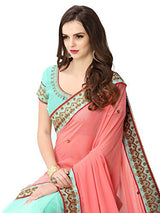 Panchratna Women'S Orange and Sky georegette ethnic saree with blouse piece material...