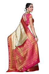 Mimosa Women's Traditional Art Silk Saree Kanjivaram Style With Blouse Color:Off White(3300-225-HWT-RNI )