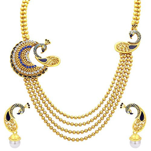 Sukkhi Fascinating Four String Peacock Gold Plated Necklace Set For Women