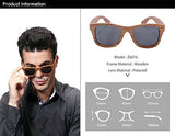 Polished Wood Sunglasses Wooden Wayfarers Polarized Flash Mirror Lens with Case- Z6016(pear,grey)