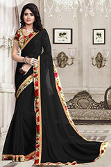 Trendz Women Georgette Saree(TZ_Chandramukhi_Black_Black)