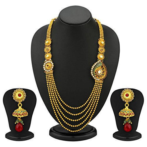 Sukkhi One Sided 5 Strings Gold Plated Antique Necklace Set for Women