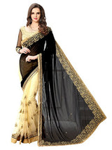 Panchratna Women'S black and cream georegette and net ethnic saree...