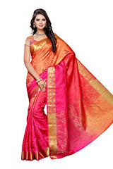 Mimosa By Kupinda Women's Tusser Silk Saree Kanjivaram Style Color :Multi (3430-2037-3D-RNI-STB-PCH)