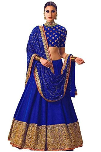 SKY GLOBAL Women's Benglori Silk Embroidered Lehenga Choli For Wedding and Party (Lehenga_203_Blue)