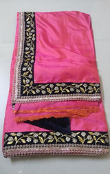 Rewa Enterprises Paper Silk Embroidered Party Wear Designer Fancy Saree With Blouse Piece - Orangi-pink colour