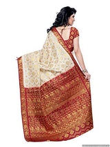 MIMOSA Silk Saree(65-HLFWHITEMARUN_Beige &amp; Red)