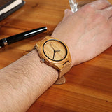CUCOL Men's Bamboo Wooden Watch with Brown Cowhide Leather Strap Japanese Quartz Movement Casual Watches