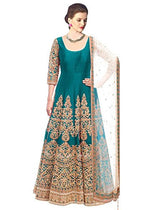 Clickedia Women's Bhagalpuri Rama Embroidered Semi Stitched Anarkali - Dress Material