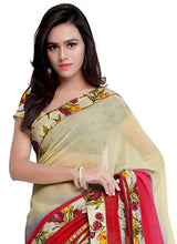 Sourbh Women's Georgette Saree (258_Beige,Red)