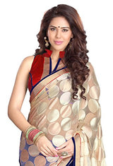 Sourbh Women's Saree (8219_Beige,Navy Blue)