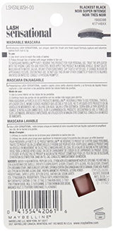 Maybelline New York Lash Sensational Washable Mascara, Blackest Black, 9.5ml