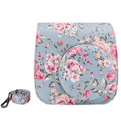 Elvam Vintage Flower Floral PU Leather Fujifilm Instax Mini 8 / Mini 8+ Instant Film Camera Case Bag w/ a Removable Bag Strap